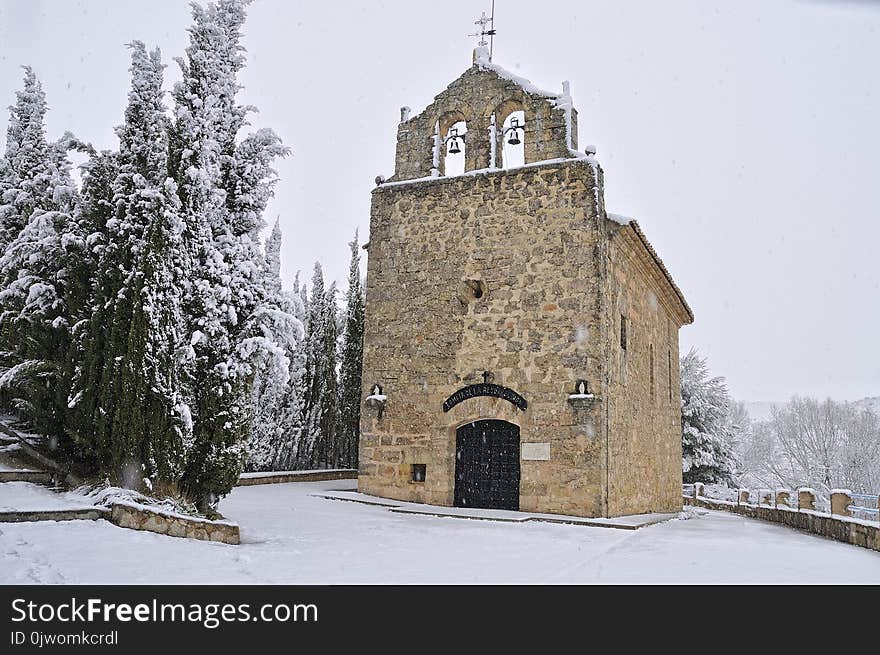 The hermitage of the Resurrection in the snowfall a very cold winter day. The hermitage of the Resurrection in the snowfall a very cold winter day