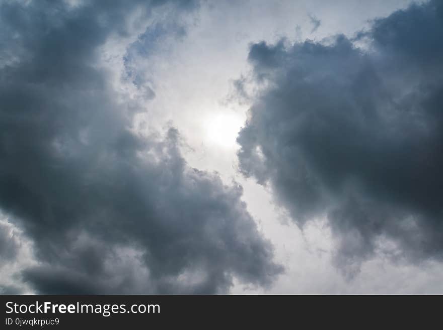 Heavy grey clouds in the sky before the rain.