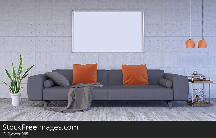 Mock up poster, modern living room, 3d render