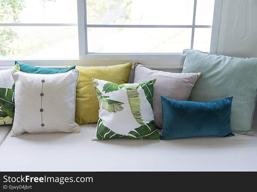 Colorful pillows on sofa in modern living room