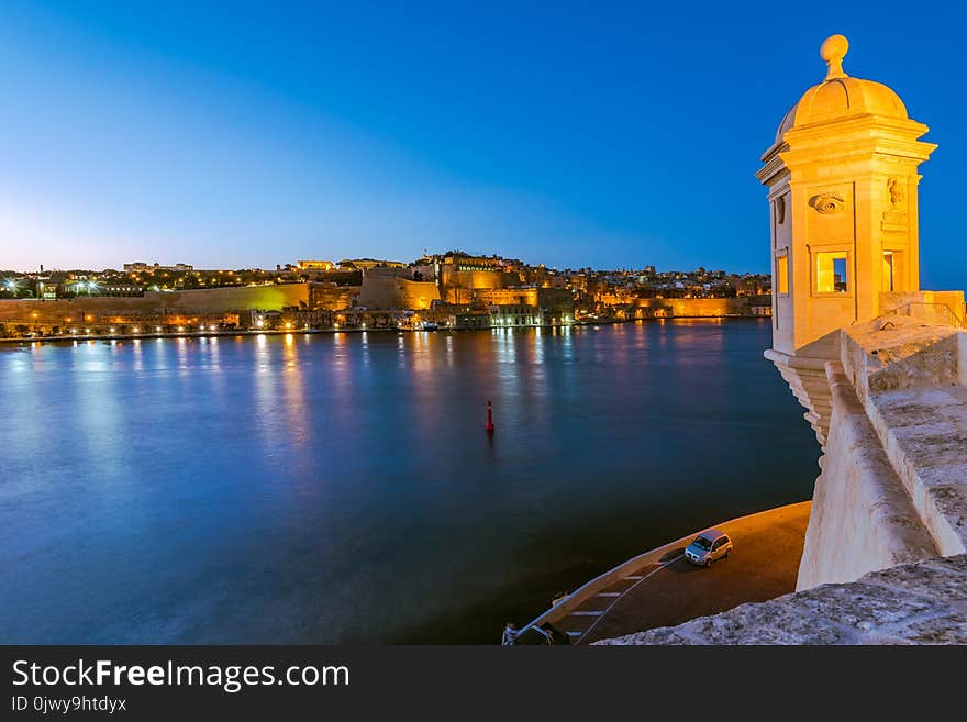 Guardiola Gardens Tower And View Over Valletta,Malta