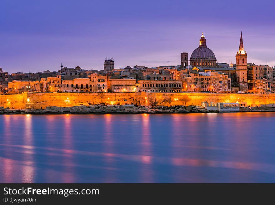 Valletta Skyline Night View,Malta