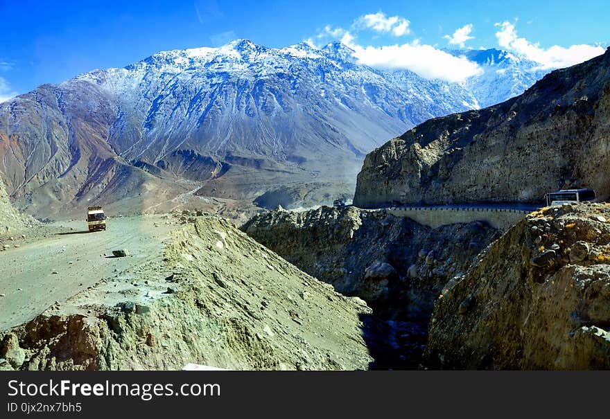 The Grand Karakorum Highway And Snowy Mountains