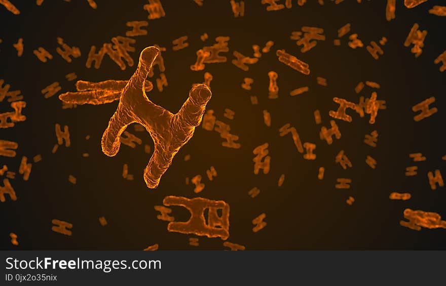 Abstract orange virus cells under microscope