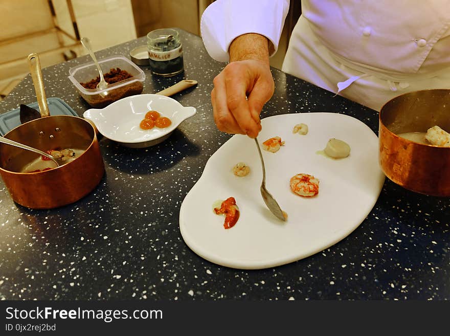 Preparing rice with seafood - italian food