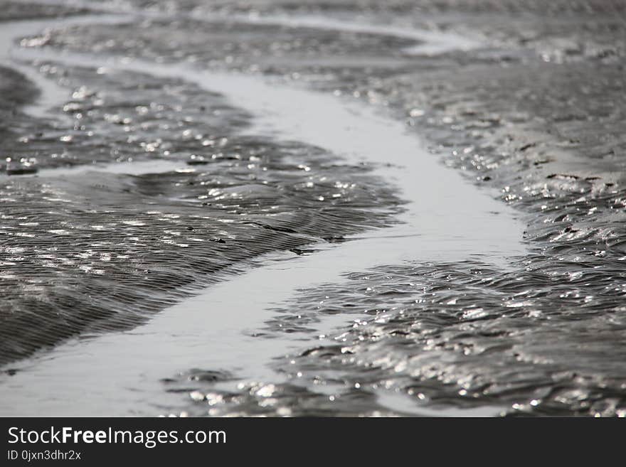 Water, Black And White, Water Resources, Mudflat