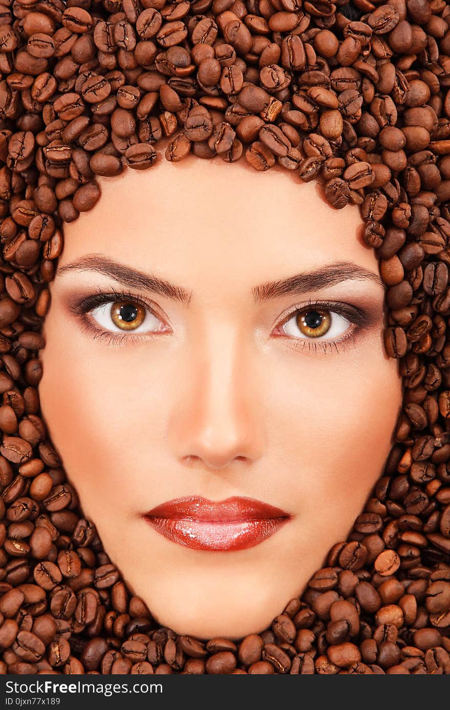 Coffee young woman beauty smiling face beautiful make-up