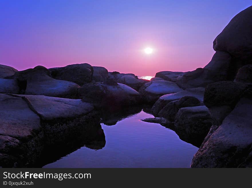 Rock, Reflection, Sky, Sunrise