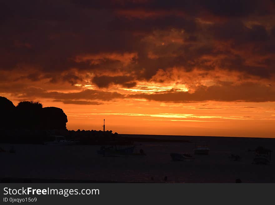 Sky, Afterglow, Horizon, Sunset