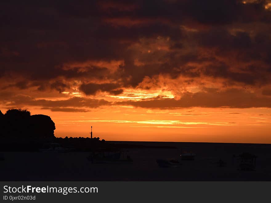 Sky, Afterglow, Sunset, Horizon