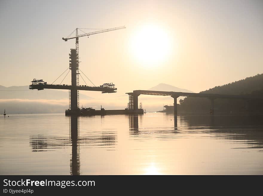 Bridge, Sky, Waterway, Calm