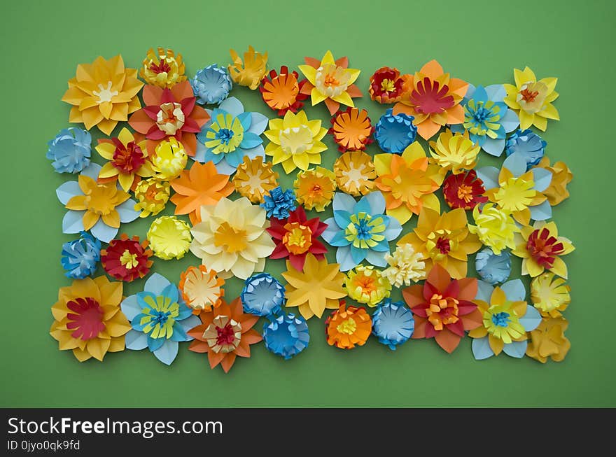 Paper craft Flower Decoration Concept Border Green background