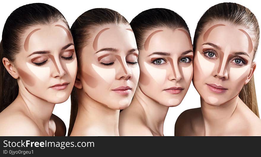 Collage of young women with sample of contouring.