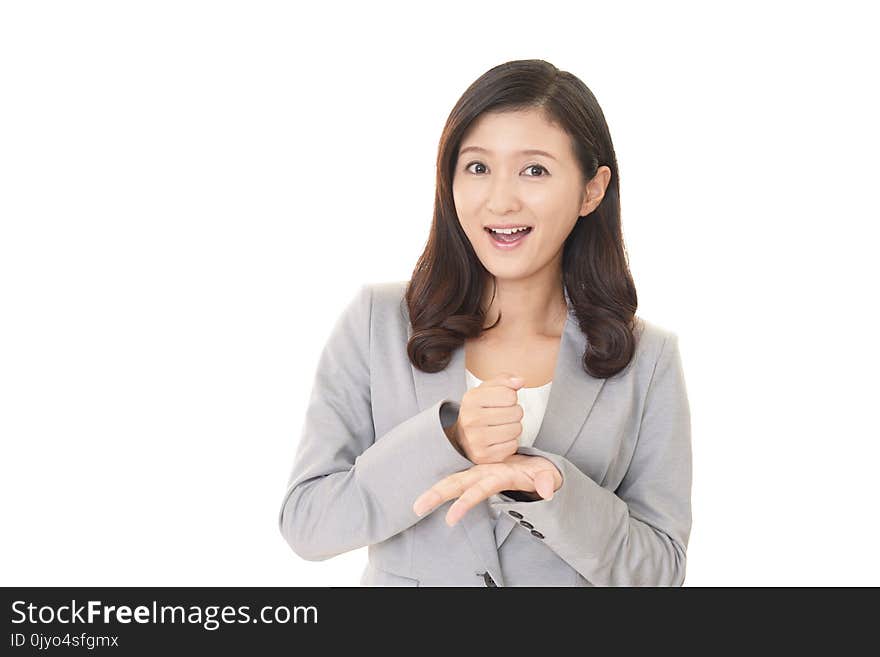 The female office worker who poses happily. The female office worker who poses happily