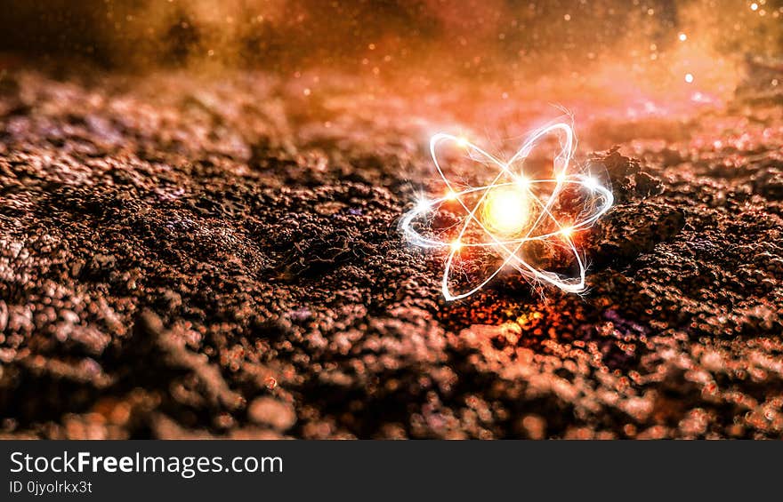 Atom molecule on space background as science concept. 3d rendering. Atom molecule on space background as science concept. 3d rendering