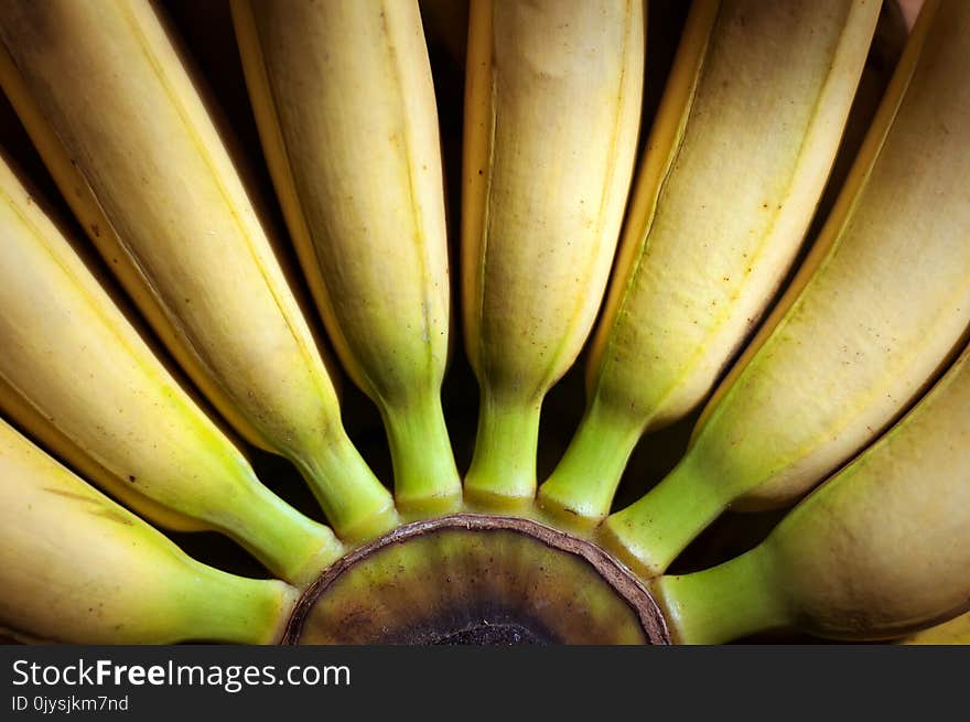 A bunch of yellow bananas on a wooden background