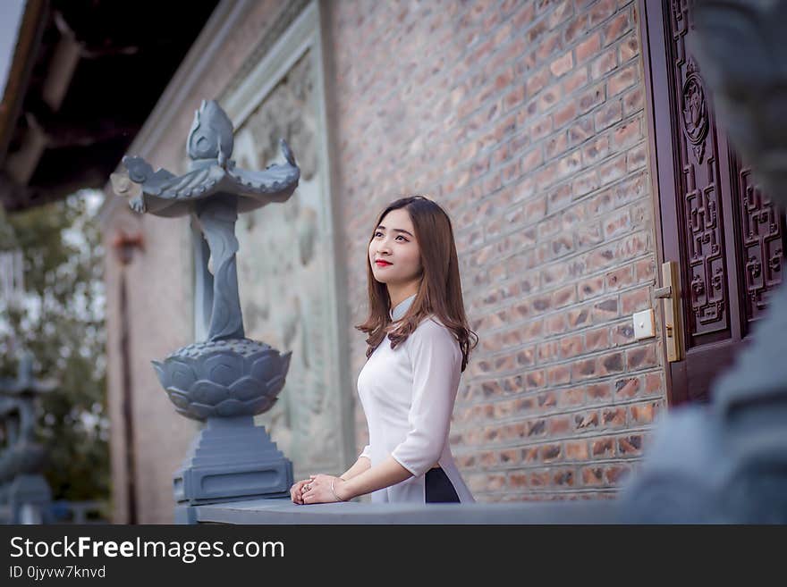 Woman Wearing White Blouse Looking at Sky