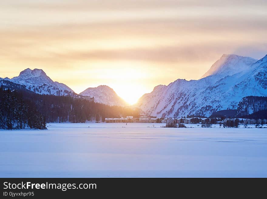 Mountain Range Near Snowfield