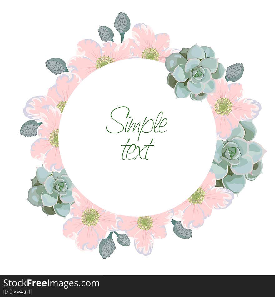 Stylized tender spring pink flowers round frame. Abstract floral background. Spring abstract vector background. Vector illustration for wedding invitations and birthday cards. Stylized tender spring pink flowers round frame. Abstract floral background. Spring abstract vector background. Vector illustration for wedding invitations and birthday cards.