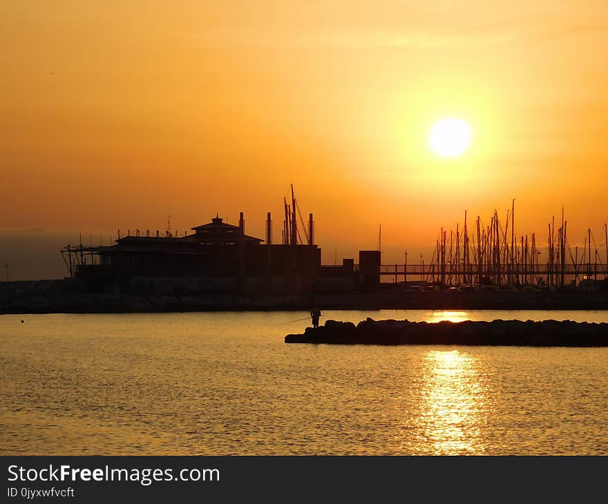 Sunset, Afterglow, Horizon, Calm