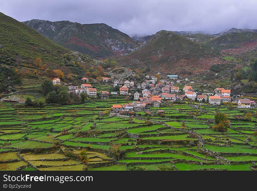 Small village at the foot of the mountains