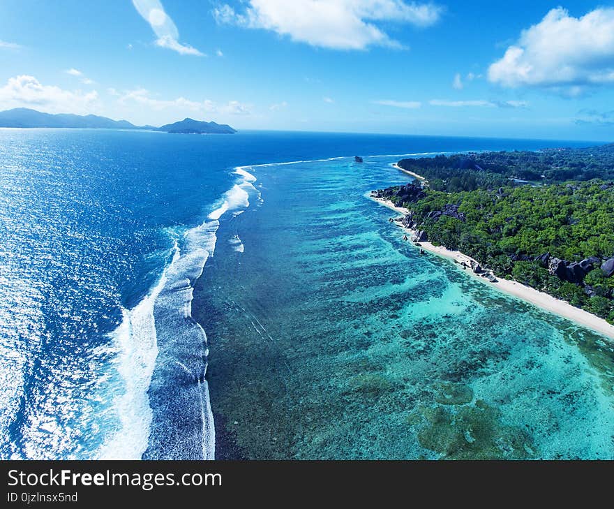 Seychelles Seascape As Seen From The Drone, La Digue Island