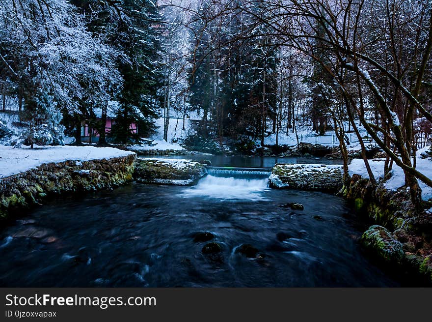 The famous and attractive park Vrelo Bosne in Bosnia and Herzegovina covered by snow. The famous and attractive park Vrelo Bosne in Bosnia and Herzegovina covered by snow