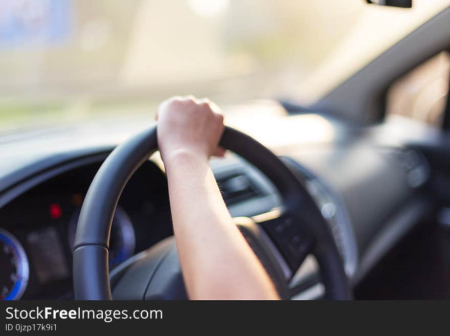 Car steering wheel close-up