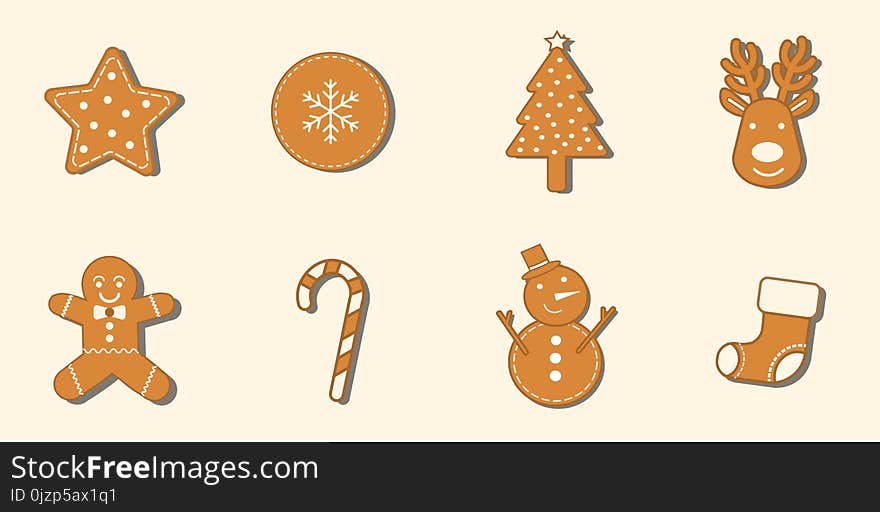 8 Gingerbread Cookies Christmas Icon Set.