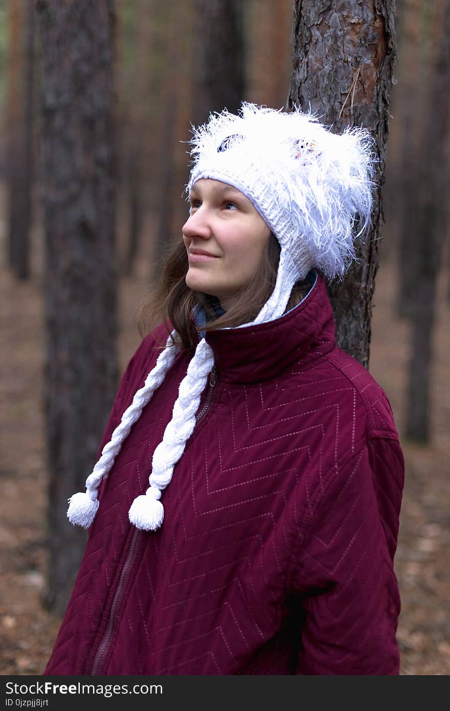 Cute Rural Woman In Autumn Forest