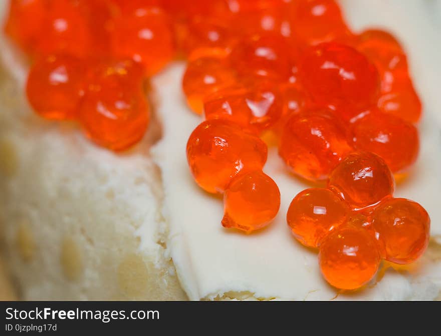 Caviar close-up on top of bread sandwich with butter. Caviar close-up on top of bread sandwich with butter