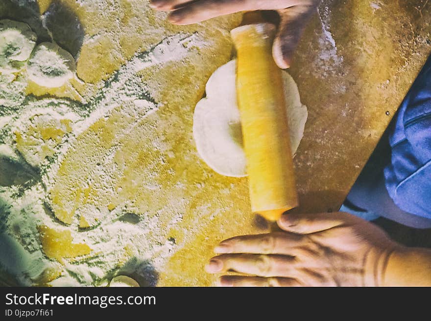 Preparation of the dough for pies retro style woman