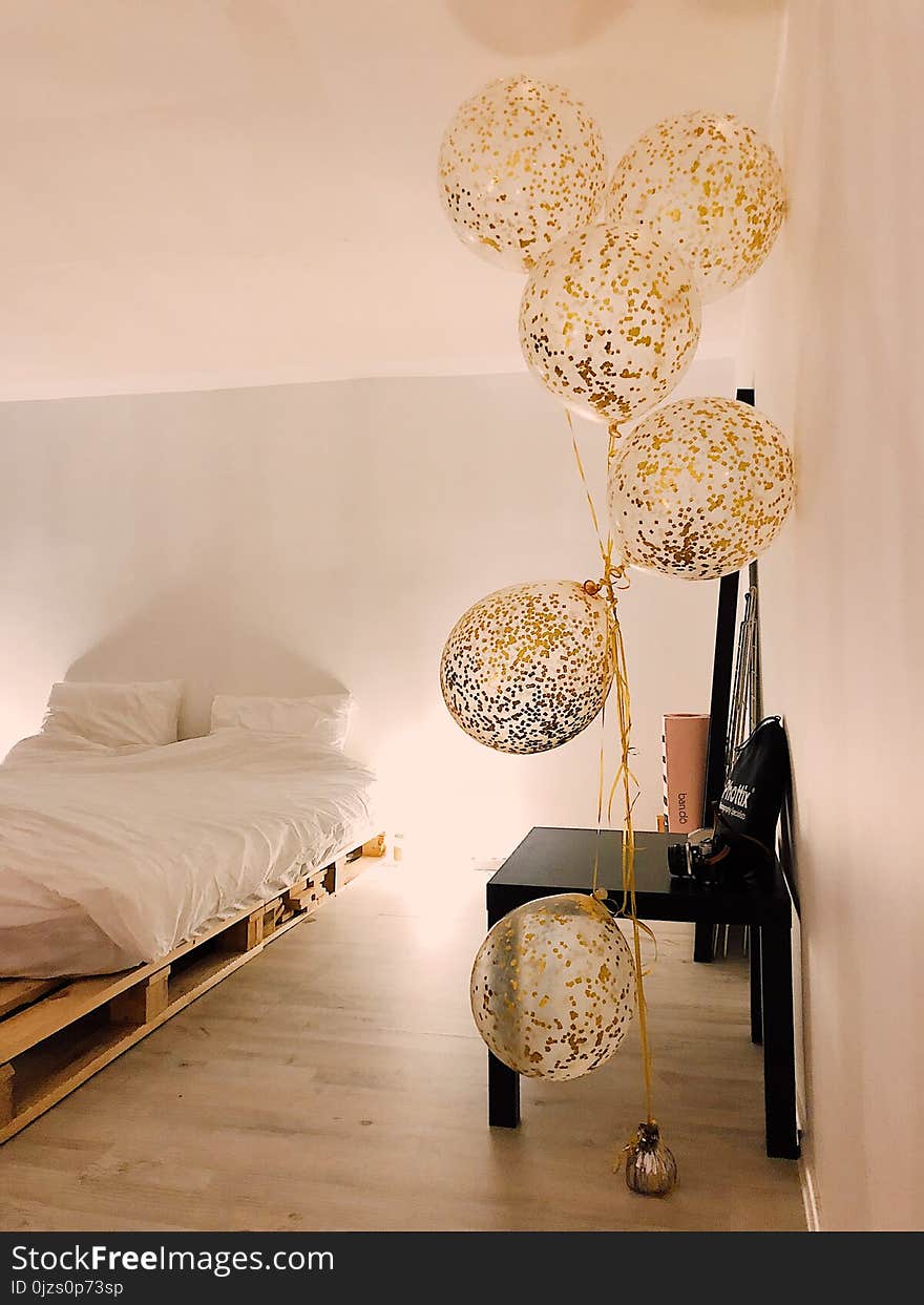 Balloons Near White Bedspread Set