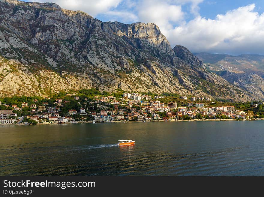 An Orange Boat in Montenegro near Kotor