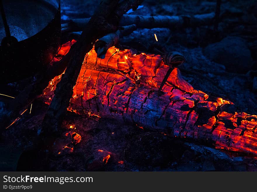 Ufa, Russia, summer 2016. campfire in the forest, red, ashes, red-hot coals. Ufa, Russia, summer 2016. campfire in the forest, red, ashes, red-hot coals