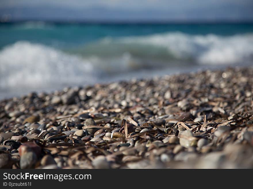 Rhodes, Greece, August 2016. Surf on the beach of the Aegean sea. Summer in Rodes