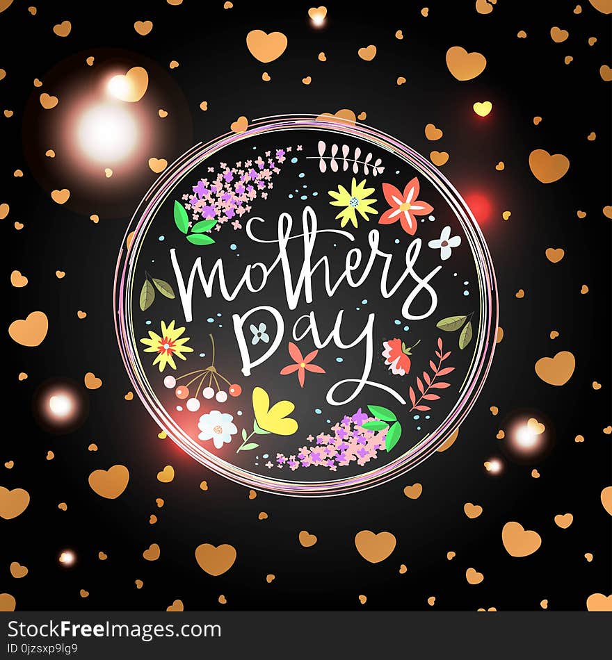 Greeting card design with stylish text Mothers Day. Vector illustration.