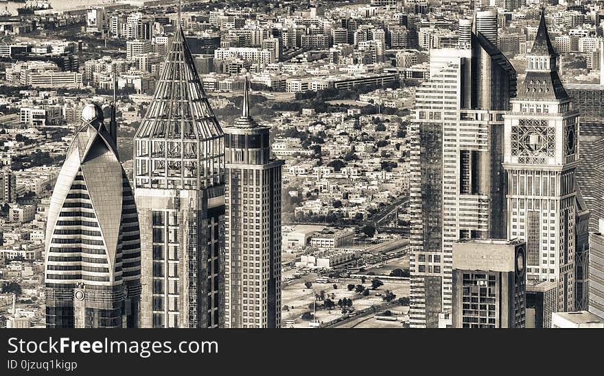 Aerial view of Downtown Dubai at sunset