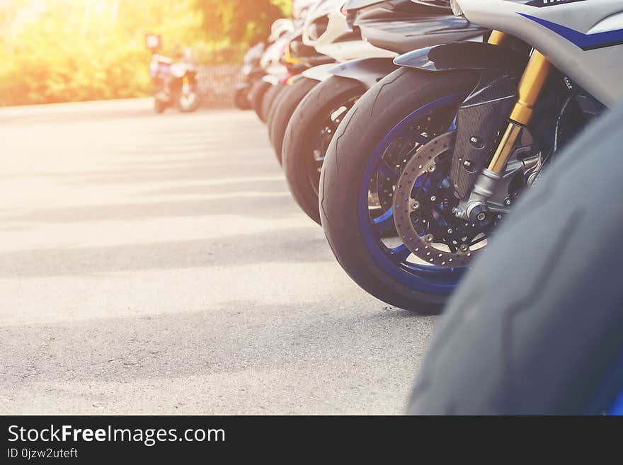 Group of big bike and superbike at the motorcycle parking lot.