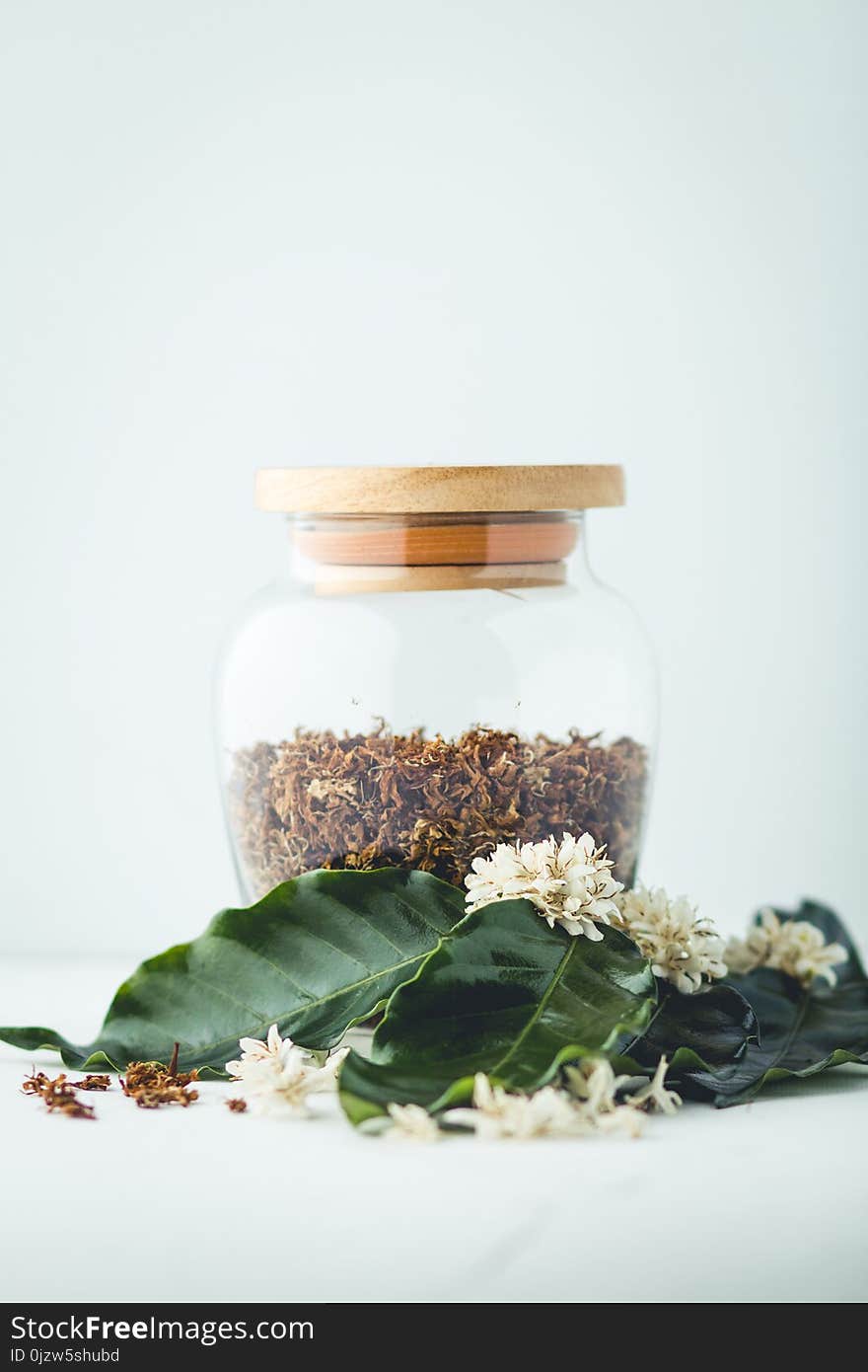 Tea flower coffee Tea in glass White background nature light