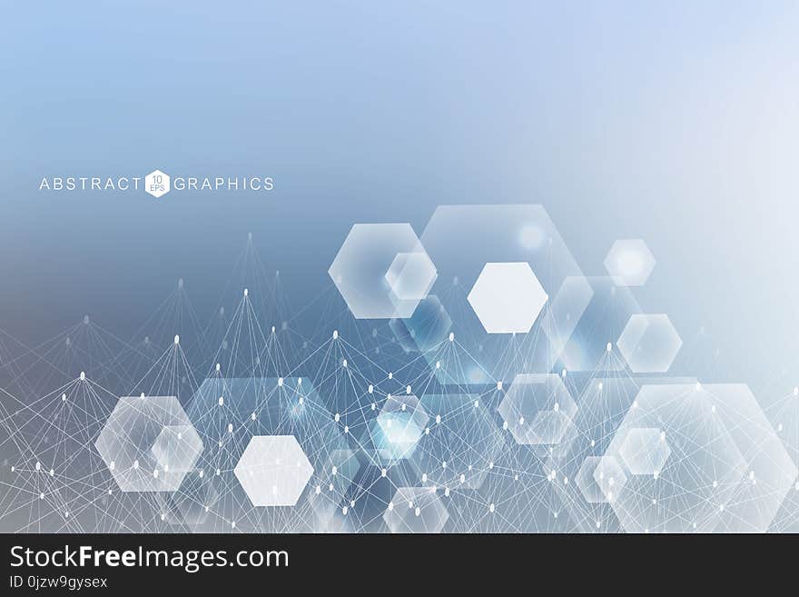 Modern futuristic background of the scientific hexagonal pattern. Virtual abstract background with particle, molecule structure for medical, technology, chemistry, science. Social network vector