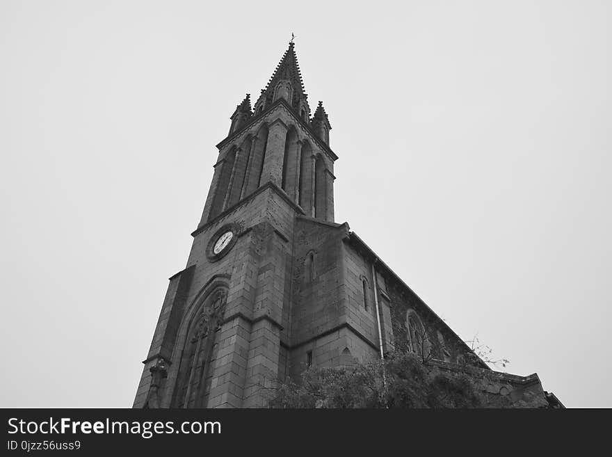 Spire, Black And White, Monochrome Photography, Landmark