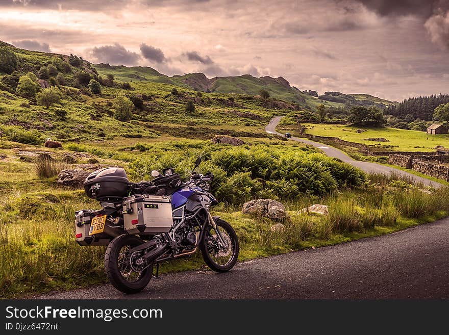 Land Vehicle, Motorcycle, Sky, Mountainous Landforms