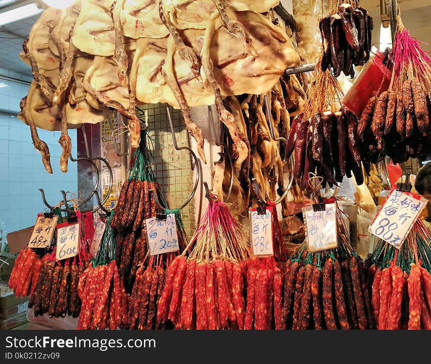 Dry duck and sausage in Hong Kong Market