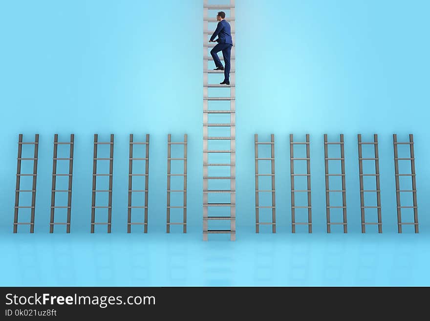 The businessman climbing career ladder in business success concept