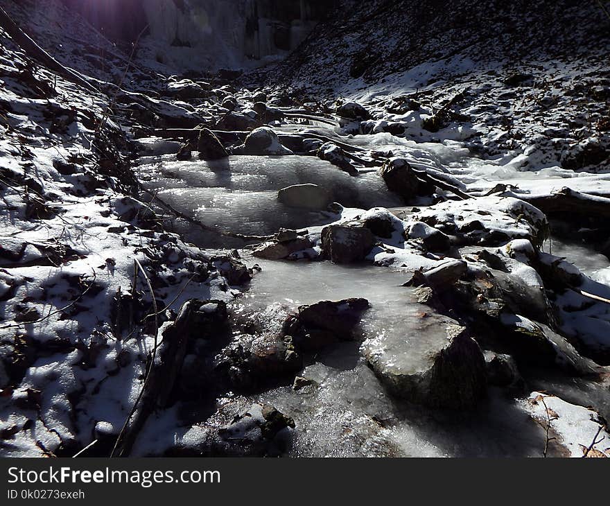 Frozen river in a forest, Ice - frozen river in winter - Big Fatra - Slovakia