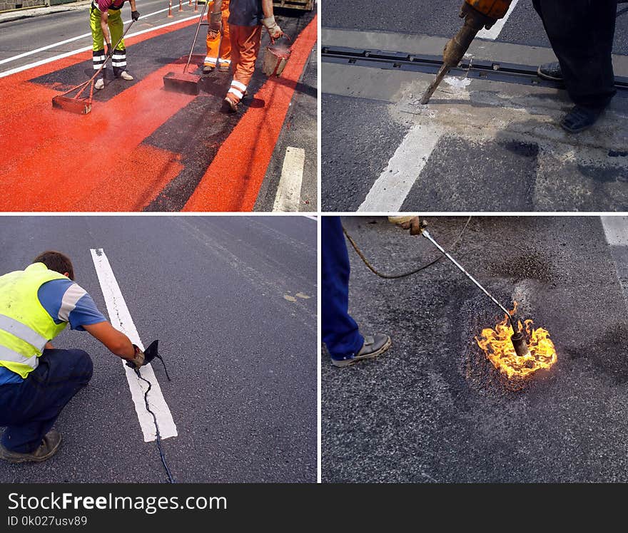 Road worker works on the road