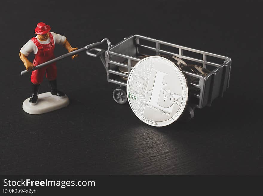 Litecoin on the black slate stone, soft focus background