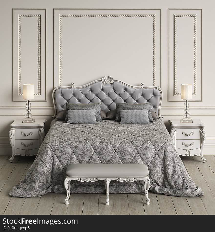 Classic bedroom interior with copy space.Mockup.Digital illustration. 3d rendering