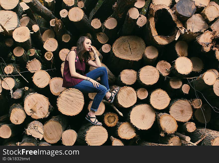 Photography of a Woman Sitting on a Log